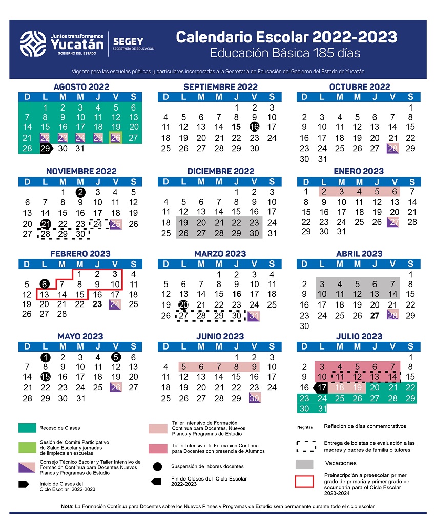 Calendario 2022 2023 Segey presenta Calendario Escolar 2022-2023 de 185 días